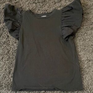 Express Black Ruffled Cap Sleeve Blouse
